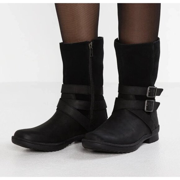 UGG Lorna Waterproof Bootie Boots Black Suede Leather Wool Womens US 6 New - Picture 1 of 11